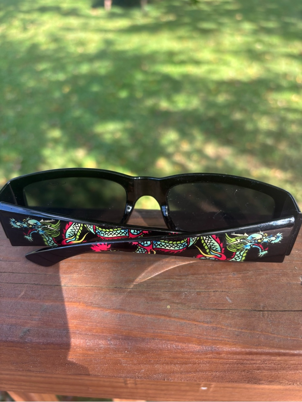 Unisex Black Sunglasses with Colorful Dragon Temple Design